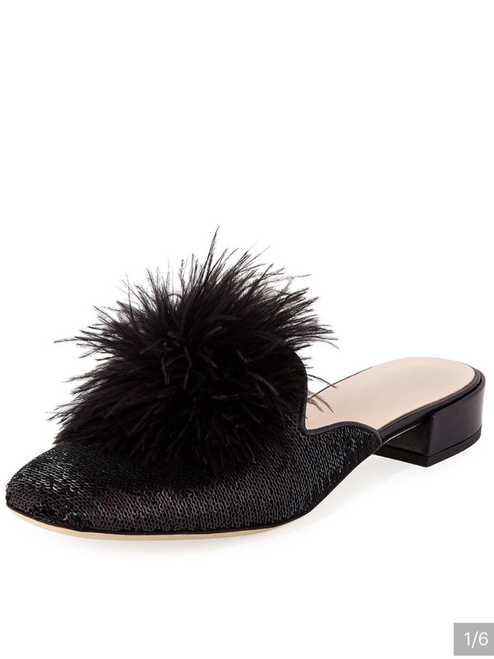 Kate Spade | Women’s Black Sequin Feather Mules Size 7